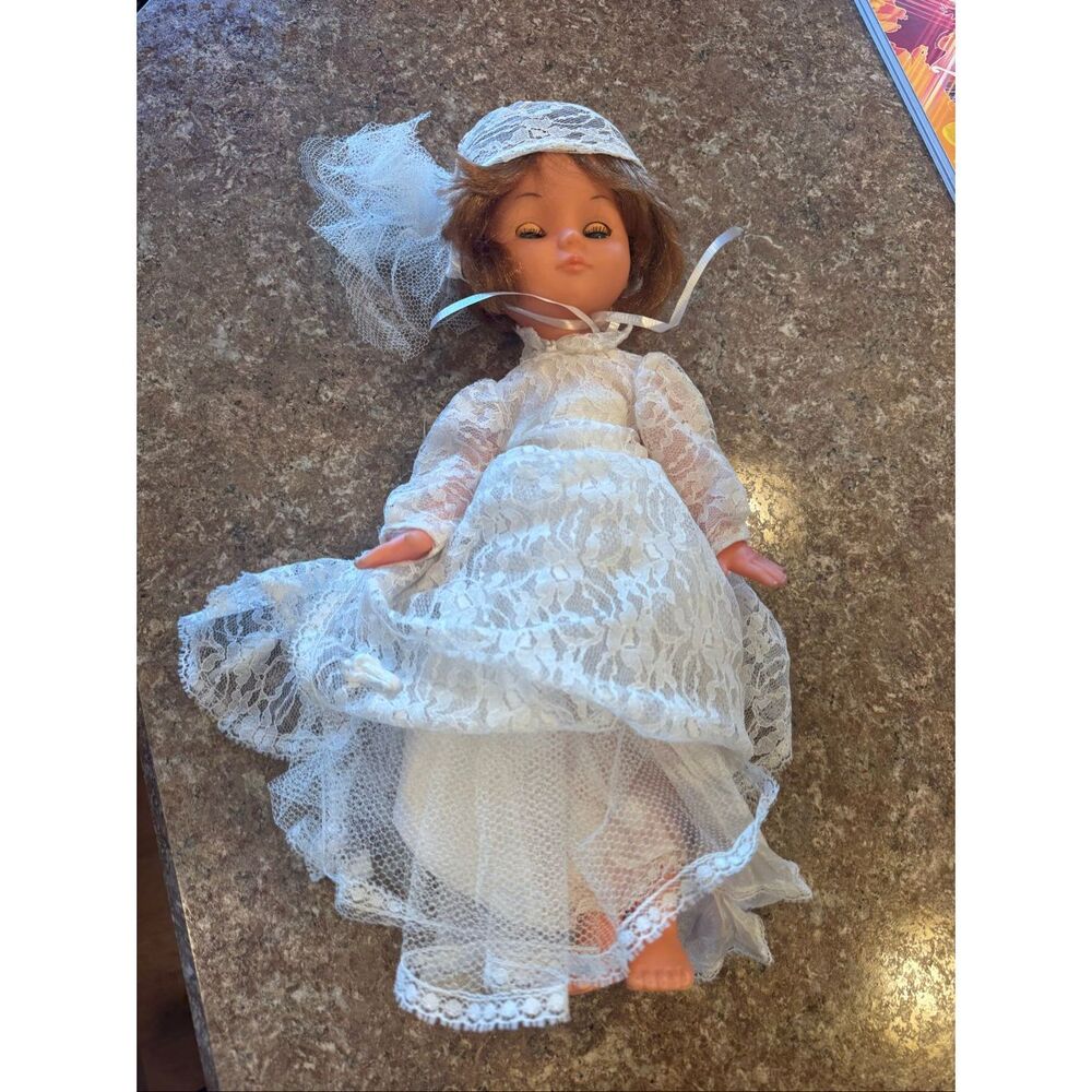 Vintage Sebino Made Italy Bride Doll 15” Lace Wedding Dress Sleep Eyes
